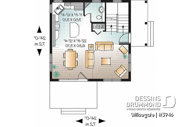 Rez-de-chaussée - Plan de chalet abordable, 2 chambres, plafond cathédral avec mezzanine, 2 salles de bain, belle lumière - Willowgate