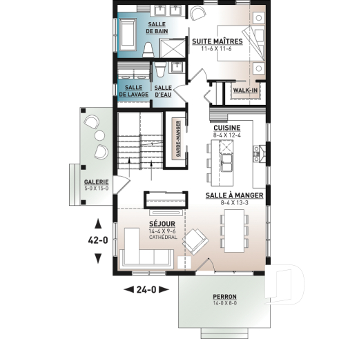 Rez-de-chaussée - Modèle de maison genre chalet, 3 chambres, mezzanine, belle lumière, cuisine avec îlot & garde-manger - Willowgate 2