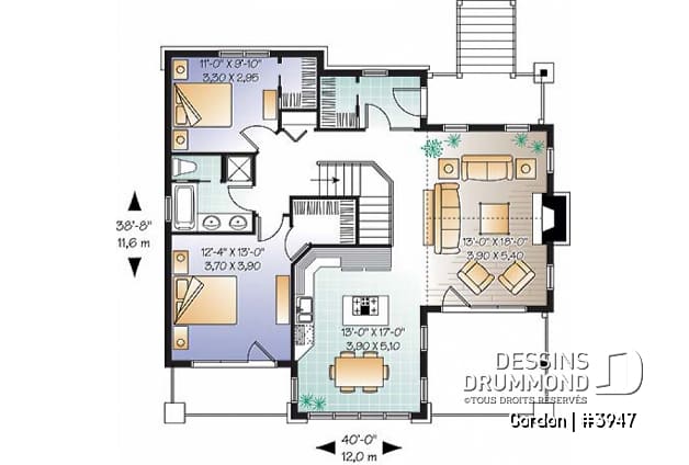 Rez-de-chaussée - Plan de chalet de style nordique avec garag, 2-4 chambres, sous-sol rez-de-jardin aménagé et deux balcons - Gordon