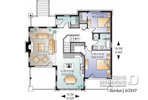 Rez-de-chaussée - Plan de chalet de style nordique avec garag, 2-4 chambres, sous-sol rez-de-jardin aménagé et deux balcons - Gordon