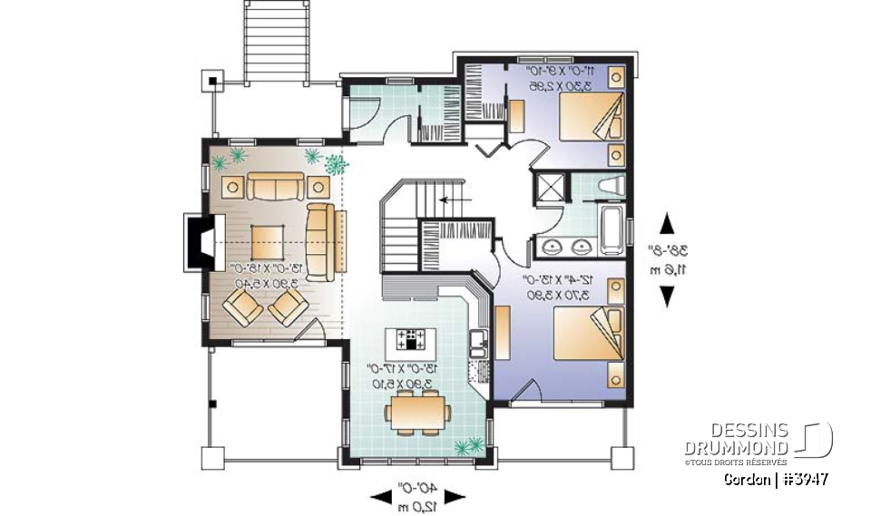 Rez-de-chaussée - Plan de chalet de style nordique avec garag, 2-4 chambres, sous-sol rez-de-jardin aménagé et deux balcons - Gordon