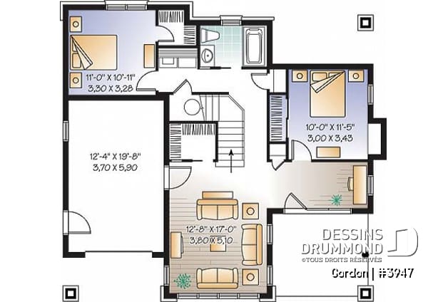 Sous-sol - Plan de chalet de style nordique avec garag, 2-4 chambres, sous-sol rez-de-jardin aménagé et deux balcons - Gordon