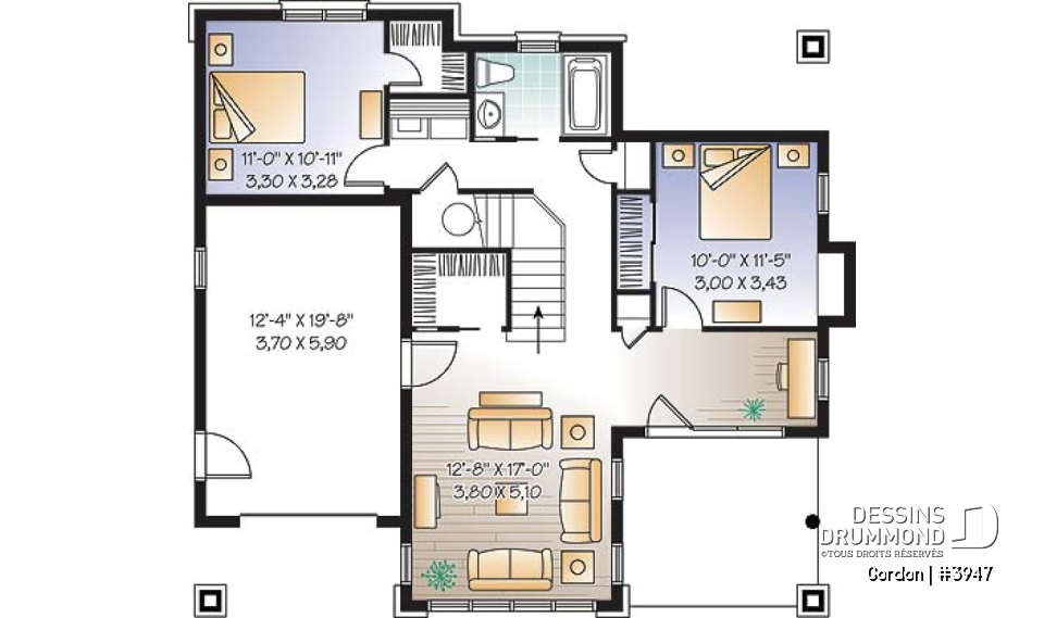 Sous-sol - Plan de chalet de style nordique avec garag, 2-4 chambres, sous-sol rez-de-jardin aménagé et deux balcons - Gordon