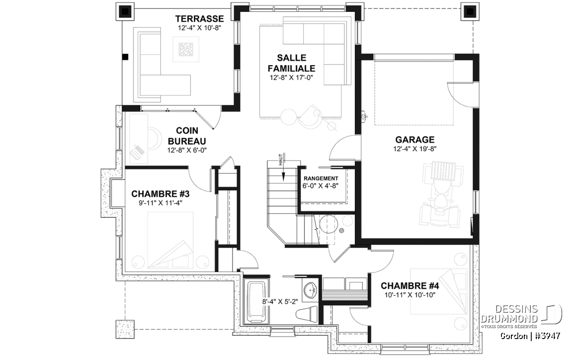 Sous-sol aménagé - Plan de plain-pied avec rez-de-jardin, belle lumière naturelle, grande terrasse - Gordon