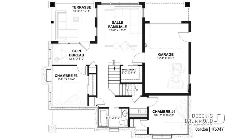 Sous-sol aménagé - Plan de plain-pied avec rez-de-jardin, belle lumière naturelle, grande terrasse - Gordon