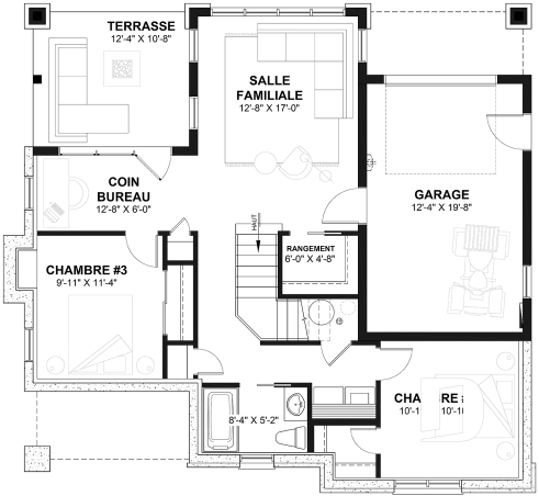 Sous-sol aménagé - Plan de plain-pied avec rez-de-jardin, belle lumière naturelle, grande terrasse - Gordon