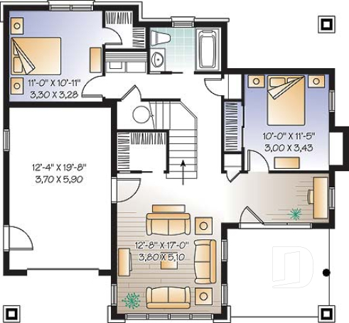 Sous-sol - Plan de chalet de style nordique avec garag, 2-4 chambres, sous-sol rez-de-jardin aménagé et deux balcons - Gordon