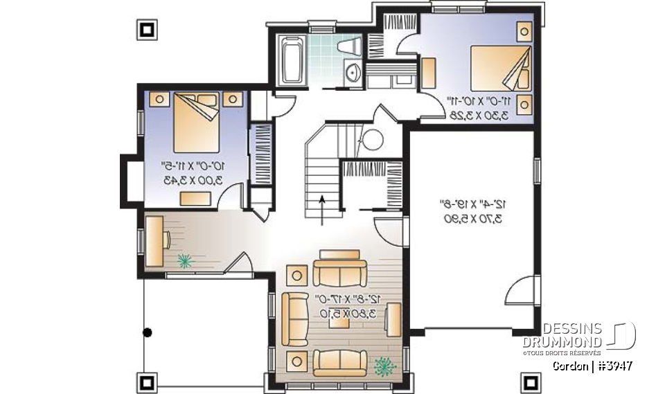 Sous-sol - Plan de chalet de style nordique avec garag, 2-4 chambres, sous-sol rez-de-jardin aménagé et deux balcons - Gordon