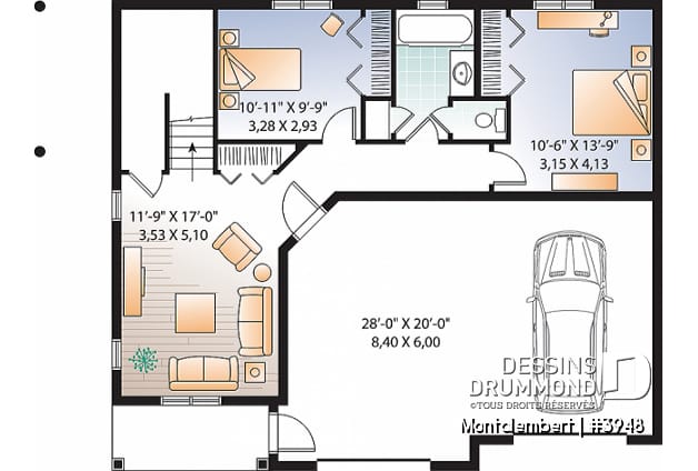 Sous-sol - Plan de chalet panoramique avec plancher inversé, garage double, 4 chambres, salle de jeux, foyer - Montalembert