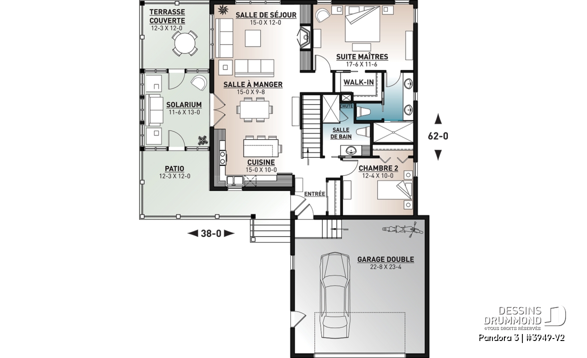 Rez-de-chaussée - Plan de plain-pied en rez-de-jardin, 4 chambres, salle de jeux, foyer, suite des parents, garage double - Pandora 3