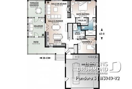 Rez-de-chaussée - Plan de plain-pied en rez-de-jardin, 4 chambres, salle de jeux, foyer, suite des parents, garage double - Pandora 3