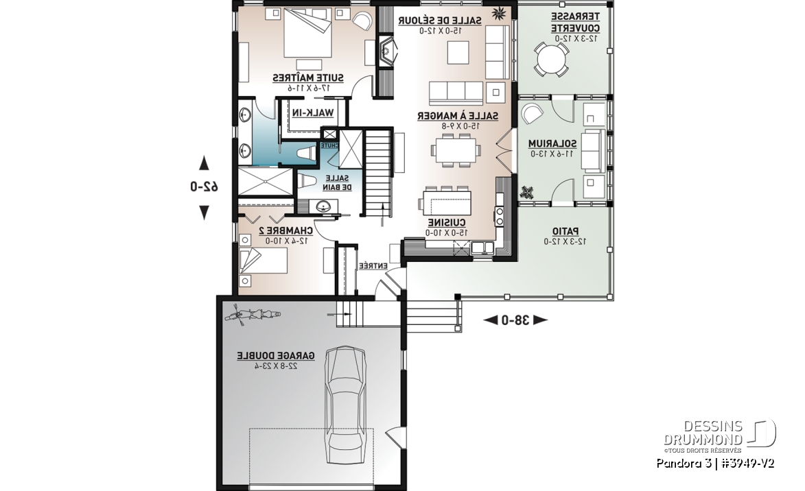 Rez-de-chaussée - Plan de plain-pied en rez-de-jardin, 4 chambres, salle de jeux, foyer, suite des parents, garage double - Pandora 3