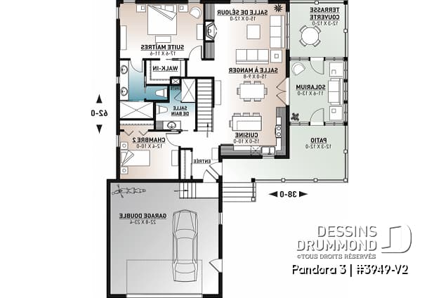 Rez-de-chaussée - Plan de plain-pied en rez-de-jardin, 4 chambres, salle de jeux, foyer, suite des parents, garage double - Pandora 3