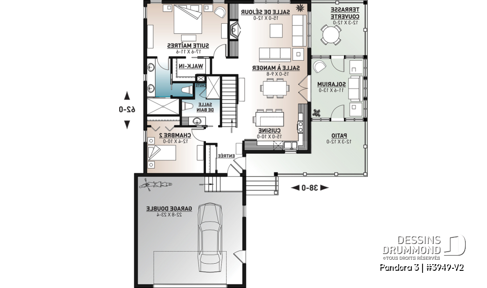 Rez-de-chaussée - Plan de plain-pied en rez-de-jardin, 4 chambres, salle de jeux, foyer, suite des parents, garage double - Pandora 3