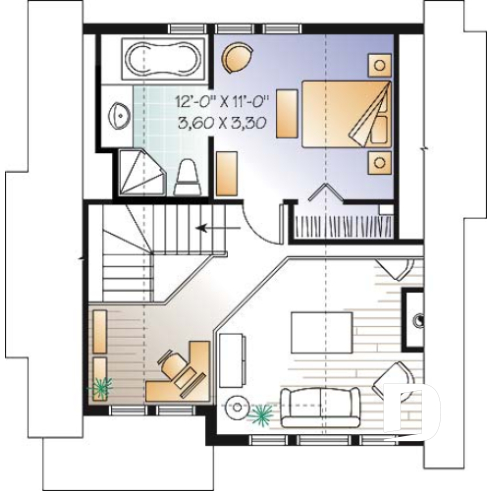 Étage - Chalet d'inspiration scandinave, de ski avec vue panoramique, 1 à 3 chambres, mezzanine - Dubois