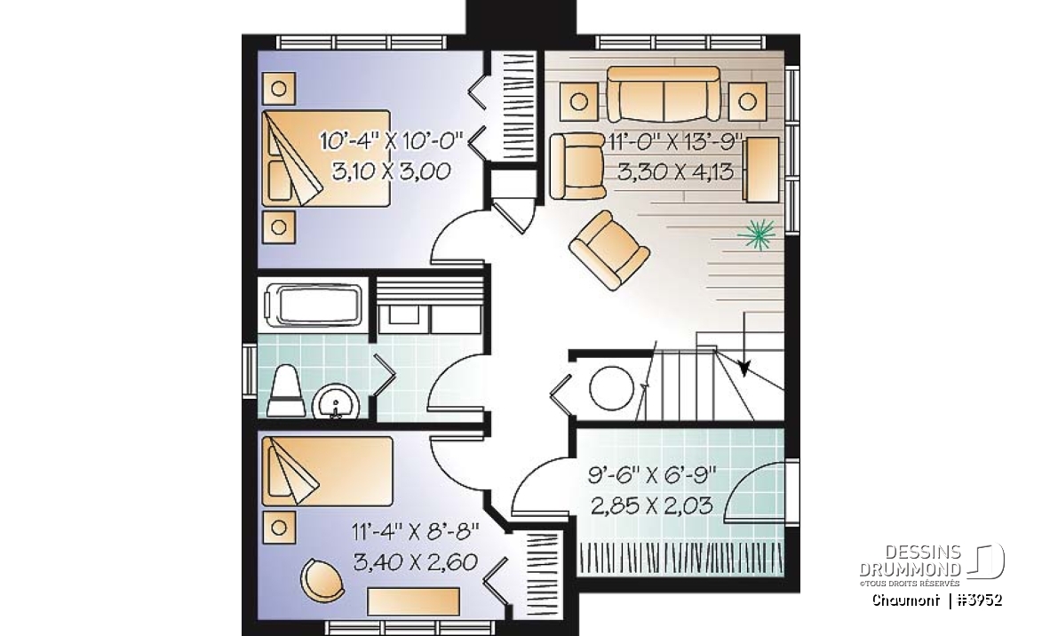 Sous-sol aménagé (Optionel $) - Plan de maison genre chalet de ski moderne rustique, 2 à 4 chambres, vue arrière panoramique - Chaumont 