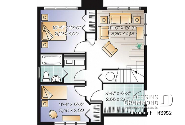 Sous-sol aménagé (Optionel $) - Plan de maison genre chalet de ski moderne rustique, 2 à 4 chambres, vue arrière panoramique - Chaumont 