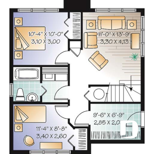 Sous-sol aménagé (Optionel $) - Plan de maison genre chalet de ski moderne rustique, 2 à 4 chambres, vue arrière panoramique - Chaumont 