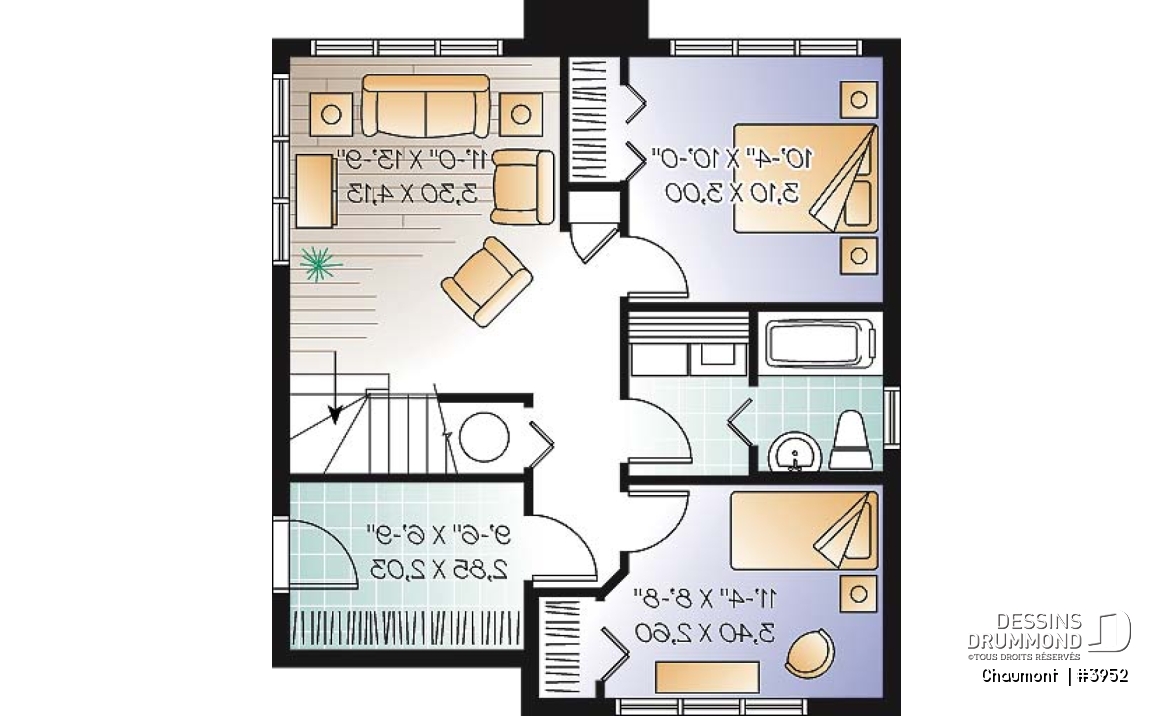 Sous-sol aménagé (Optionel $) - Plan de maison genre chalet de ski moderne rustique, 2 à 4 chambres, vue arrière panoramique - Chaumont 