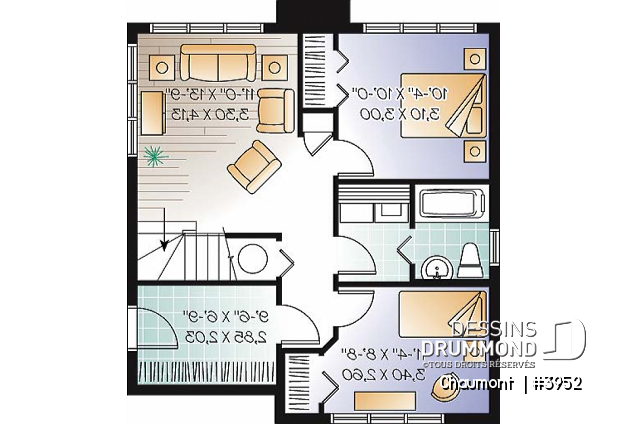 Sous-sol aménagé (Optionel $) - Plan de maison genre chalet de ski moderne rustique, 2 à 4 chambres, vue arrière panoramique - Chaumont 