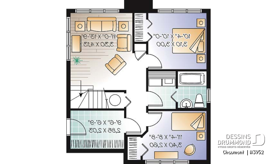 Sous-sol aménagé (Optionel $) - Plan de maison genre chalet de ski moderne rustique, 2 à 4 chambres, vue arrière panoramique - Chaumont 