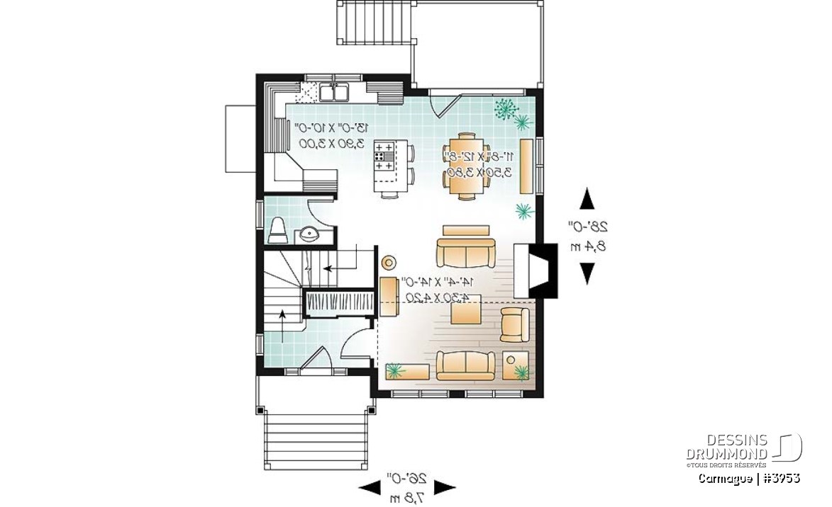 Rez-de-chaussée - Plan de maison genre chalet de ski avec mezzanine, 1 à 3 chambres, cathédrale &amp; mezzanine - Carmague
