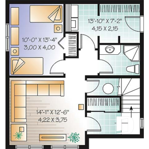 Sous-sol aménagé (Optionel $) - Plan de maison genre chalet de ski avec mezzanine, 1 à 3 chambres, cathédrale & mezzanine - Carmague