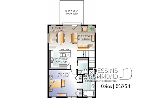 Étage - Plan de garage avec logement à l'étage, espace pour une voiture & atelier au r-d-c, plafond cathédral, écono - Ozias