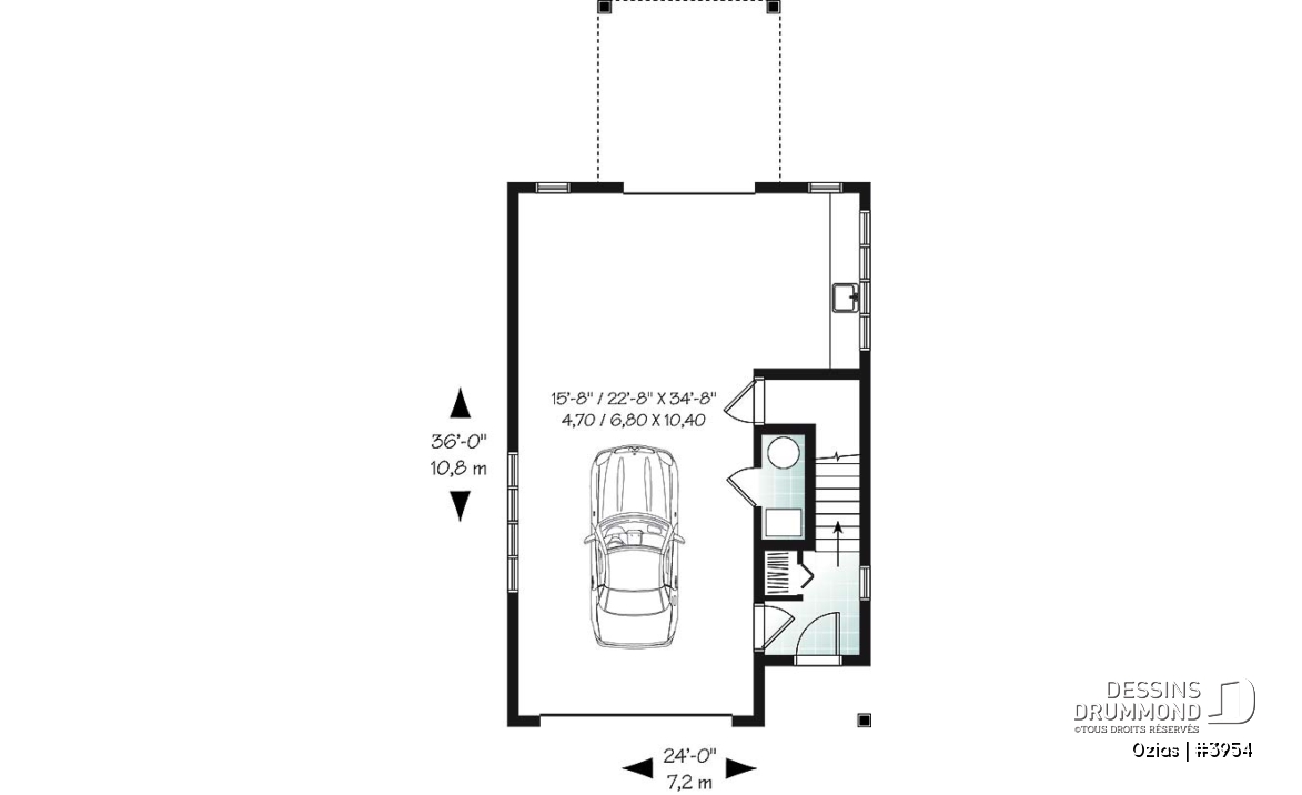 Rez-de-chaussée - Plan de garage avec logement à l'étage, espace pour une voiture &amp; atelier au r-d-c, plafond cathédral, écono - Ozias