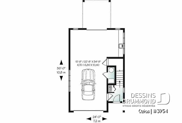 Rez-de-chaussée - Plan de garage avec logement à l'étage, espace pour une voiture & atelier au r-d-c, plafond cathédral, écono - Ozias