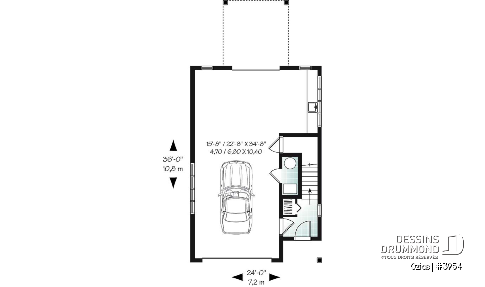 Rez-de-chaussée - Plan de garage avec logement à l'étage, espace pour une voiture &amp; atelier au r-d-c, plafond cathédral, écono - Ozias