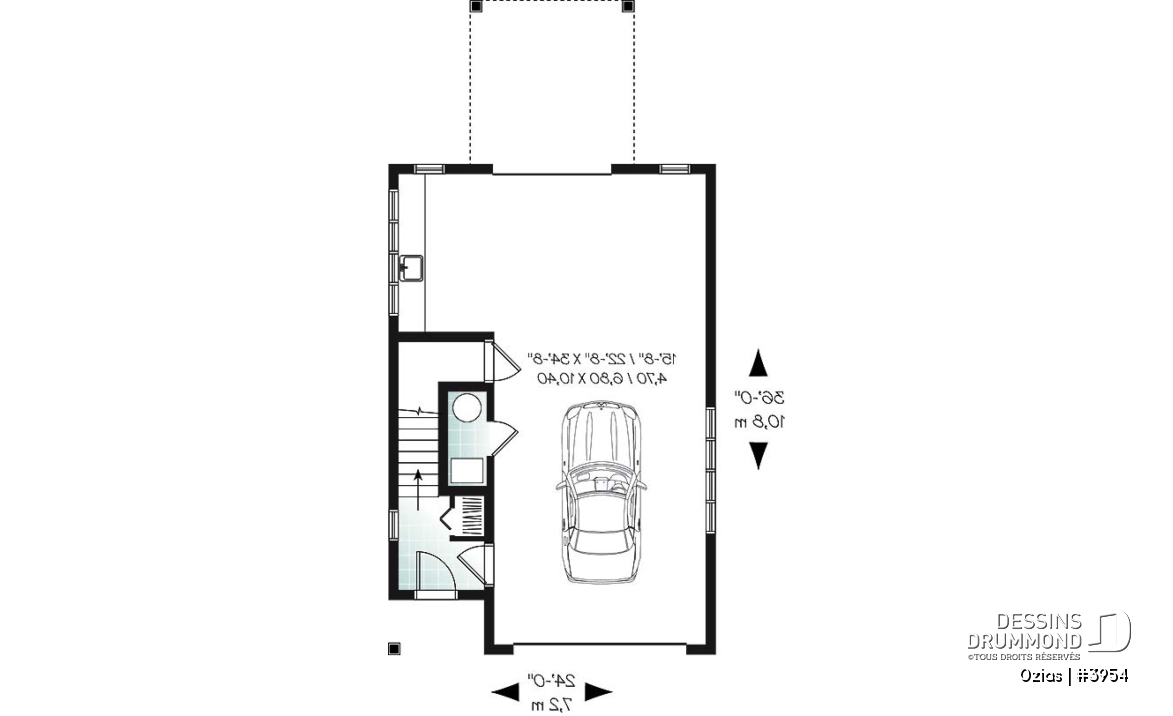 Rez-de-chaussée - Plan de garage avec logement à l'étage, espace pour une voiture &amp; atelier au r-d-c, plafond cathédral, écono - Ozias