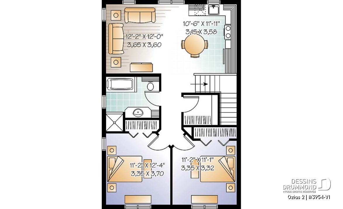 Étage - Plan de grand garage simple + atelier, logement 2 chambres à l'étage, aire ouverte, beaucoup de rangement - Ozias 2