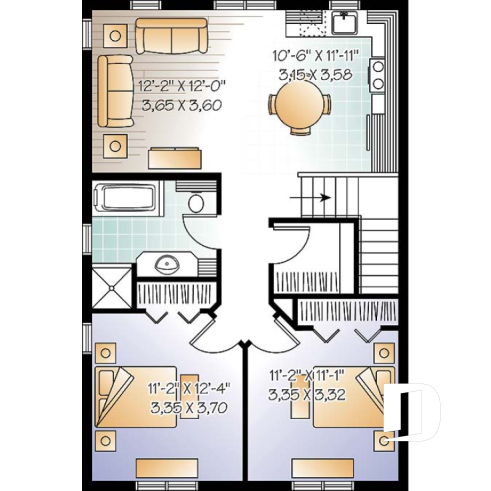 Étage - Plan de grand garage simple + atelier, logement 2 chambres à l'étage, aire ouverte, beaucoup de rangement - Ozias 2