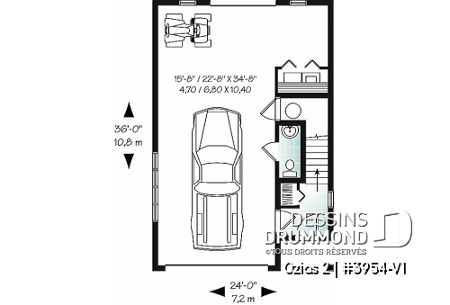 Rez-de-chaussée - Plan de grand garage simple + atelier, logement 2 chambres à l'étage, aire ouverte, beaucoup de rangement - Ozias 2