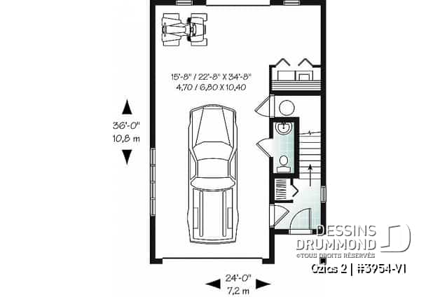Rez-de-chaussée - Plan de grand garage simple + atelier, logement 2 chambres à l'étage, aire ouverte, beaucoup de rangement - Ozias 2