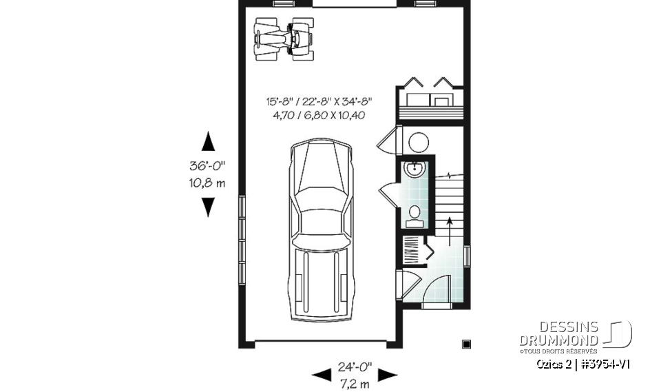 Rez-de-chaussée - Plan de grand garage simple + atelier, logement 2 chambres à l'étage, aire ouverte, beaucoup de rangement - Ozias 2