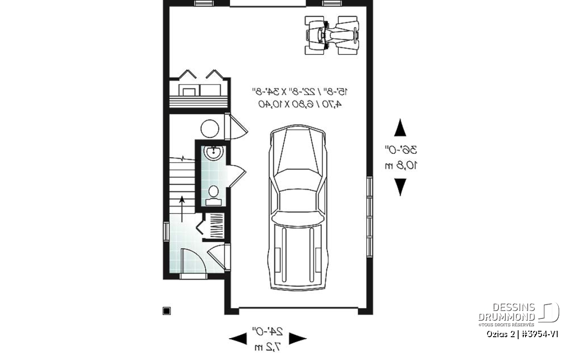 Rez-de-chaussée - Plan de grand garage simple + atelier, logement 2 chambres à l'étage, aire ouverte, beaucoup de rangement - Ozias 2