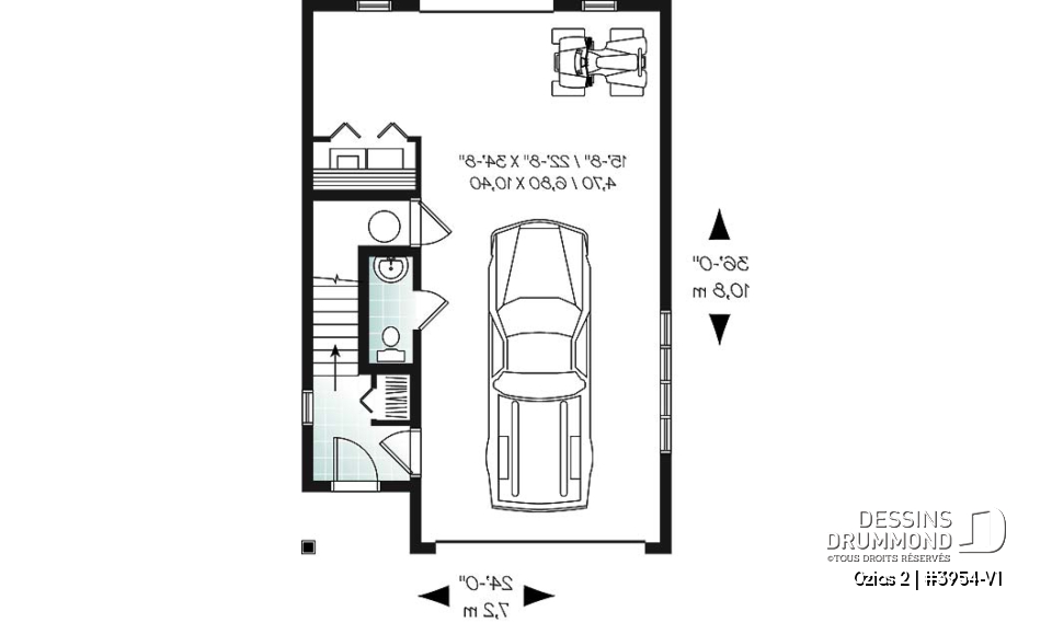 Rez-de-chaussée - Plan de grand garage simple + atelier, logement 2 chambres à l'étage, aire ouverte, beaucoup de rangement - Ozias 2