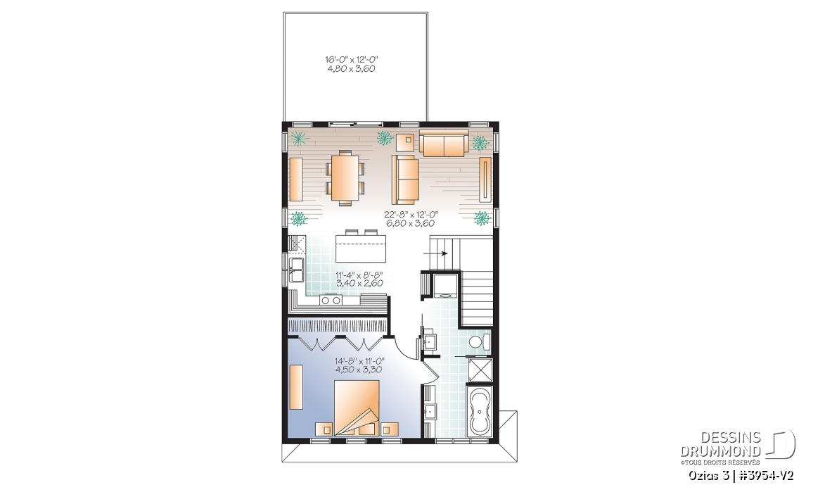 Étage - Plan de garage, logement une chambre à l'étage, style urbain, une chambre, grande terrasse et à aire ouverte - Ozias 3