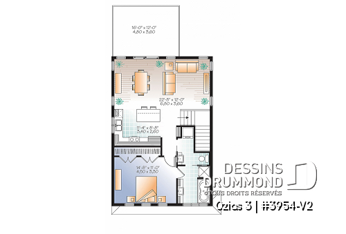 Étage - Plan de garage, logement une chambre à l'étage, style urbain, une chambre, grande terrasse et à aire ouverte - Ozias 3