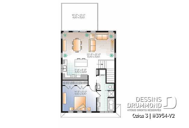 Étage - Plan de garage, logement une chambre à l'étage, style urbain, une chambre, grande terrasse et à aire ouverte - Ozias 3