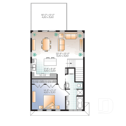 Étage - Plan de garage, logement une chambre à l'étage, style urbain, une chambre, grande terrasse et à aire ouverte - Ozias 3