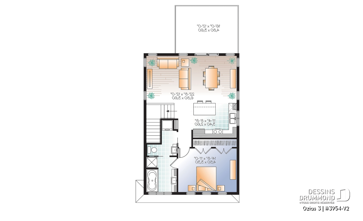 Étage - Plan de garage, logement une chambre à l'étage, style urbain, une chambre, grande terrasse et à aire ouverte - Ozias 3