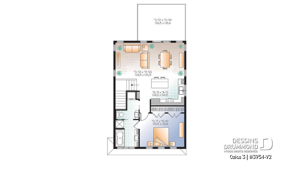 Étage - Plan de garage, logement une chambre à l'étage, style urbain, une chambre, grande terrasse et à aire ouverte - Ozias 3