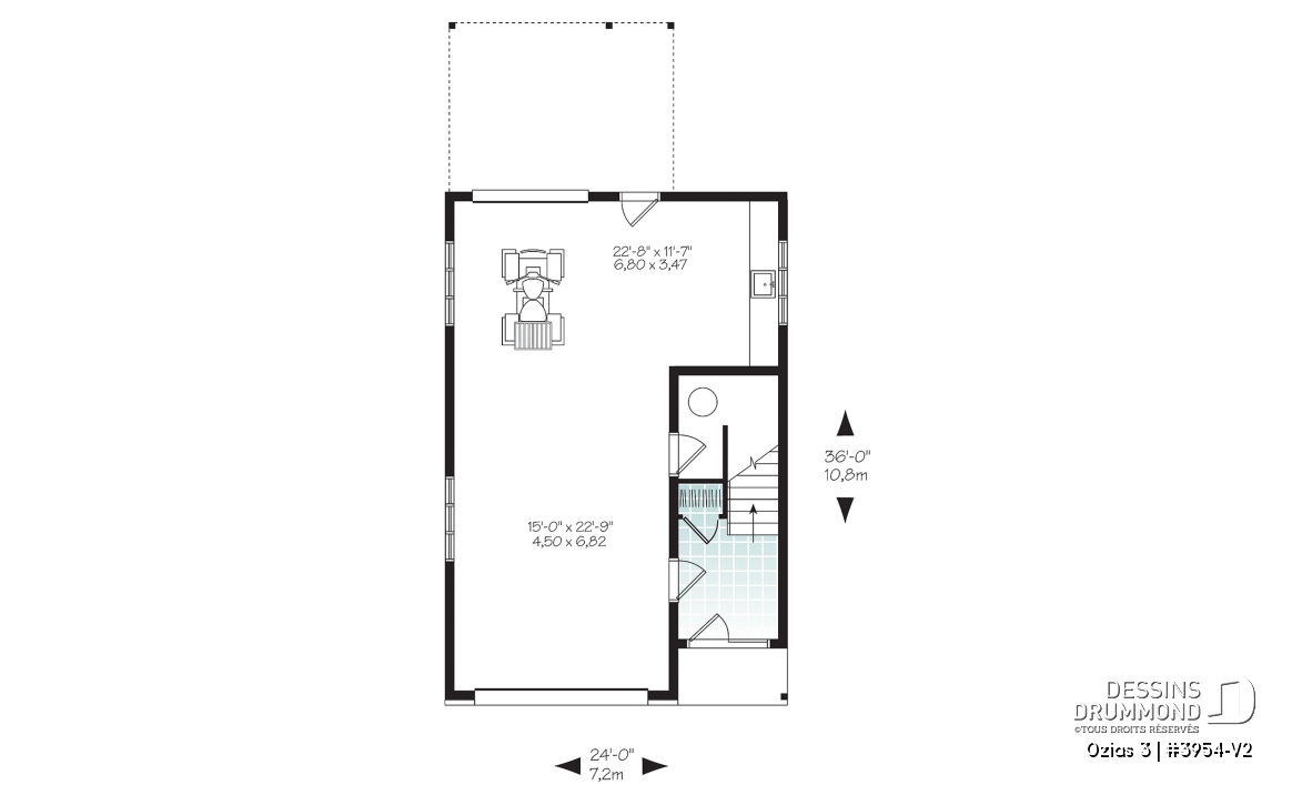 Rez-de-chaussée - Plan de garage, logement une chambre à l'étage, style urbain, une chambre, grande terrasse et à aire ouverte - Ozias 3