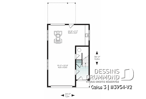 Rez-de-chaussée - Plan de garage, logement une chambre à l'étage, style urbain, une chambre, grande terrasse et à aire ouverte - Ozias 3