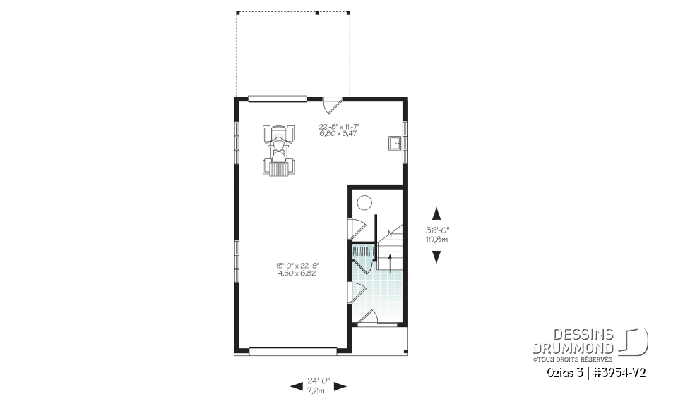 Rez-de-chaussée - Plan de garage, logement une chambre à l'étage, style urbain, une chambre, grande terrasse et à aire ouverte - Ozias 3