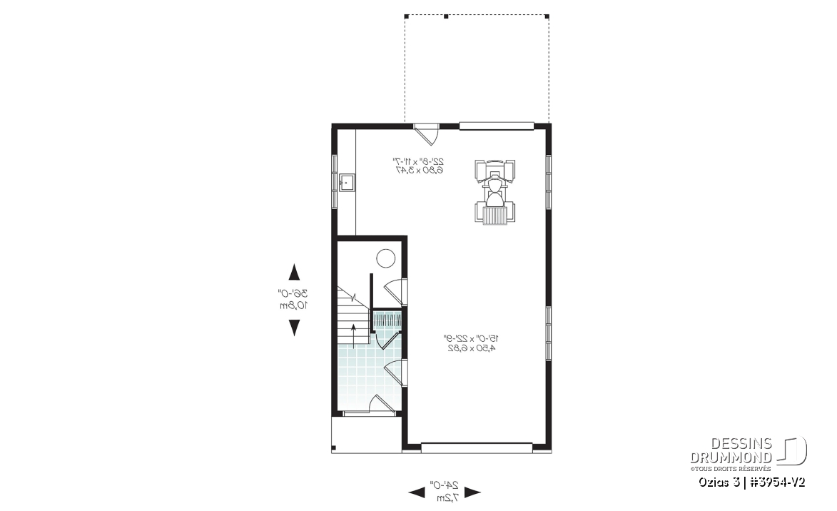 Rez-de-chaussée - Plan de garage, logement une chambre à l'étage, style urbain, une chambre, grande terrasse et à aire ouverte - Ozias 3