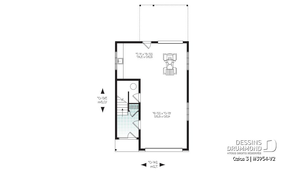 Rez-de-chaussée - Plan de garage, logement une chambre à l'étage, style urbain, une chambre, grande terrasse et à aire ouverte - Ozias 3